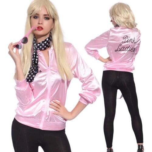 Christmas Pink Lady Retro 50s Jacket Women Fancy Grease Costume Cheerleader