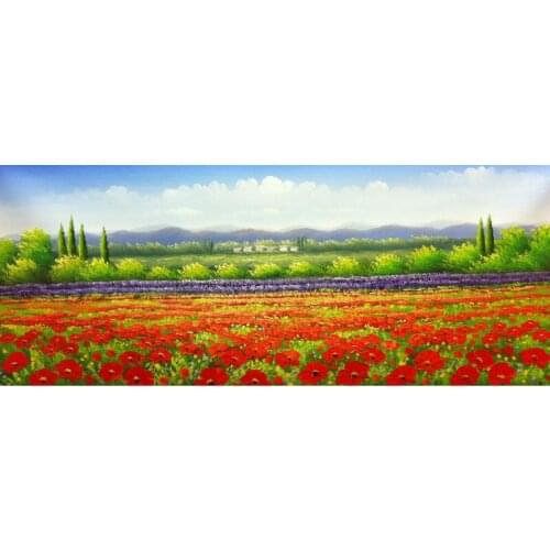 Hand Painted Knife Thick Flower Oil Painting on Canvas Beautiful Red flower Farm Landscape Wall Picture Painting for Living Room