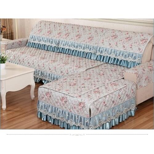 Blue Jacquard Sofa Cover European Pastoral Sofa Set Non-slip Cushion Exquisite Lace Sofa Towel Combination Kit Yoga Mat C3