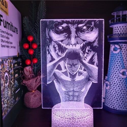 Attack on Titan LED Lamp Eren Jaeger 3D Anime Night Light Bedroom Decor Kids Lampe Home Decoration Lampara De Noche Dormitorio