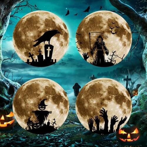 Luminous Moon Wall Sticker Glowing Halloween Ghost Pumpkin Wall Decals Wallpaper Decoration Living Room Window Wall Ornaments