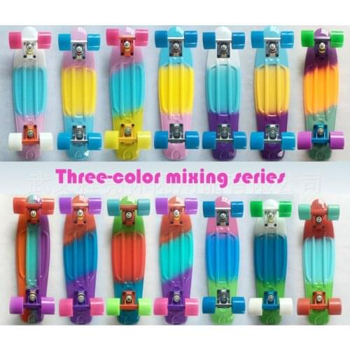 Three-color Mixing Series Mini Cruiser Skateboard PU Wheel Fish Sakte Board 56*15cm Retro Printed Men Women Fish Board Scooters