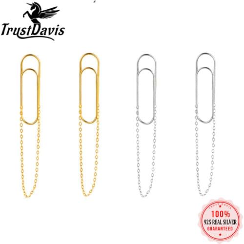 ElfoPlataSi Real 925 Sterling Silver Fashion Paper Clip Chain Charm Stud Earring For Women Wedding Valentines Day Jewelry DD608