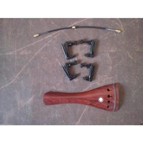 1 PC ROSEWOOD Violin Tail Piece 4/4 with tail gut and 4 PCs FULL BLACK tuner