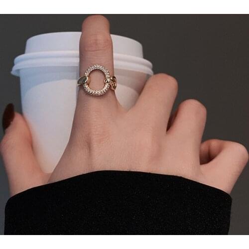 LOVOACC Adjustable CZ Zircon Bling Rings for Women Hollow Circle Geometric Open Charms Brass Rings Chic Engagement Accessories