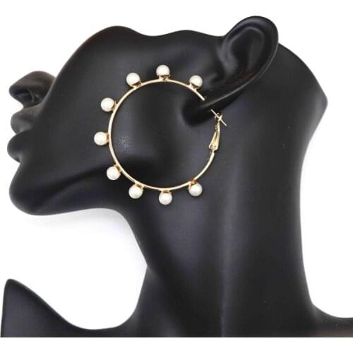 BLUESTAR Fashion Gold Exaggeration Big Circle Earrings For Women Large Beaded Pearl Statement Drop Earrings Wedding Jewelry