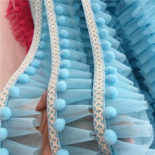 1M Heat Pleated Tulle Blue White Lace Fabric DIY Craft Trim Soft Ball Lace Ribbon Pink Laces Guipure dentelle encaje koronka K16