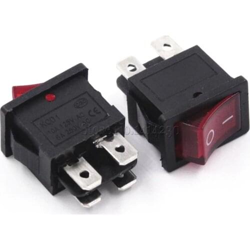 10PCS Ship Type Switch Red Light 15*21mm 4PIN ON OFF Rocker Switch 6A/250V 10A/125V LCD TV Power Switch 4 Contact Points