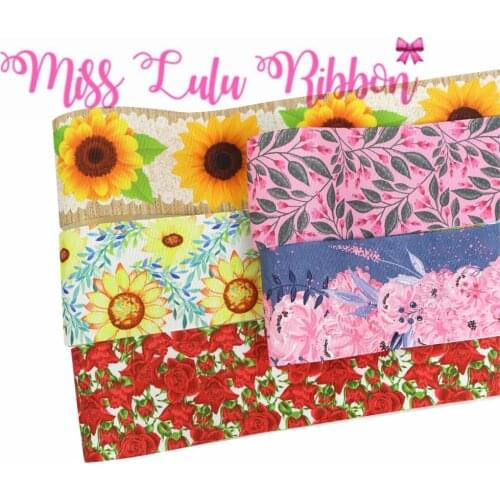 16mm-75mm Retro Flower Series Sunflower Red Rose Printed Grosgrain/Foe Ribbon Lace DIY Hair Bowknots Party Decor 50yards/roll