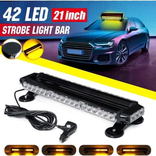 21" 42 LED 4 Side Car Roof Advisor Beacon Strobe Flashing Security Warning Light Bar Emergency Light Magnetic 7 Flash Patterns