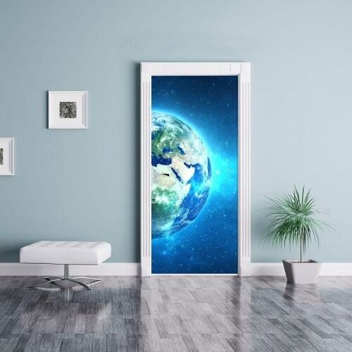 3D Door Sticker Abstract Bright Earth Wall Mural Art Wallpaper Door Stickers PVC Self Adhesive Removable Home Door Decals