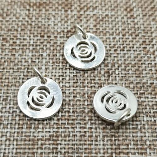 5 Pieces of 925 Sterling Silver Hollow Rose Flower Disc Charms 2 Sided for Bracelet Necklace