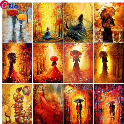 5D Diamond Embroidery Woman Sunset Autumn Landscape Mosaic Handmade Diamond Painting Portrait Cross Stitch Kits Home Decoration