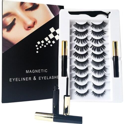 7/10 Pairs Eye Lashes Magnetic Eyelashes and Eyeliner Set False Eyelashes Magnet Extension Liquid Eyeliner & Tweezer Set Waterpr