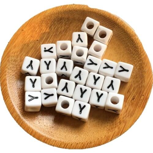 8*8MM Acrylic Letter Beads Single Intial Y Printing Cube Square Plastic Alphabet Jewelry Spacer Beads for DIY Necklace Keyring