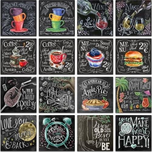 Full square drill 5d diy diamond painting blackboard painting burger coffee diamond embroidery mosaic decoration gift