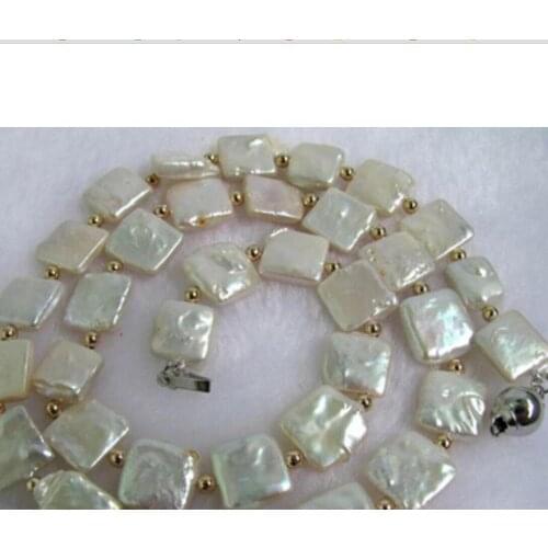 Free shipping 10mm white square freshwater pearl necklace