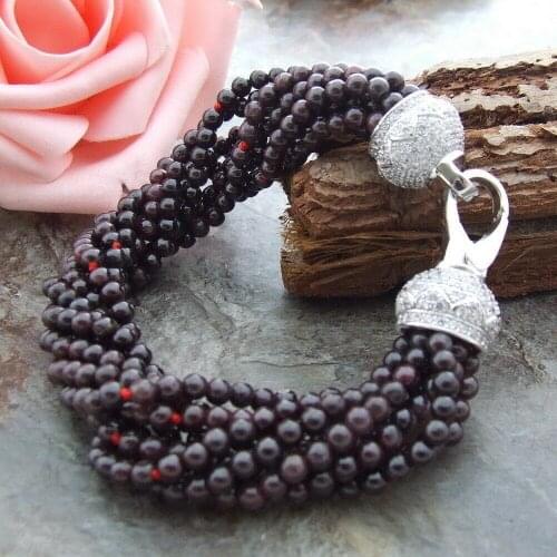8'' 8 Strands 4mm natural Round Garnet strand Bracelet for women