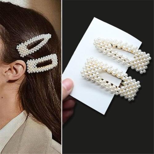 Korean Pearl Flower Water Drop Hair Barrettes Set Fashion Geometiric Hair Clip For Women Golden Silver Headwear Hair Accessories