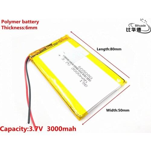 3.7V 3000mAh 605080 Lithium Polymer Li-Po li ion Rechargeable Battery Lipo cells For POS MP4 toys Devices Electrograph