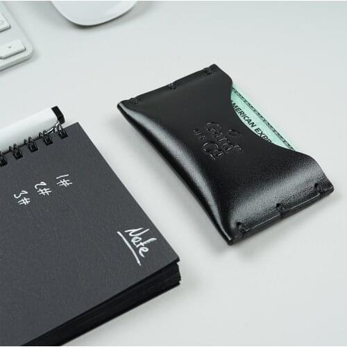 Genuine Leather Handmade Small ve Thin-Slim Palm Wallet for Men and Women - Black Oval