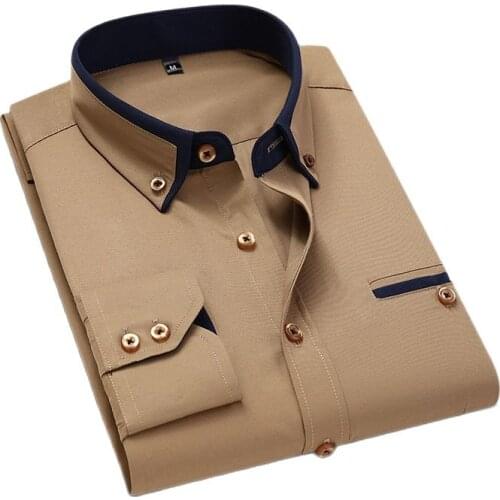 Fashion Men Shirt Long Sleeve Slim Fit No-Iron Shirt Spring Luxury Business Social Dress Casual Brand Clothes Male Shirt 5XL