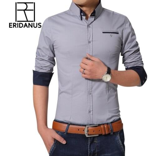 ERIDANUS 2016 Men Dress Shirts Autumn New Fashion Pure Color Man Long Sleeve Cotton Slim Fit Leisure Styles Business Shirt M432