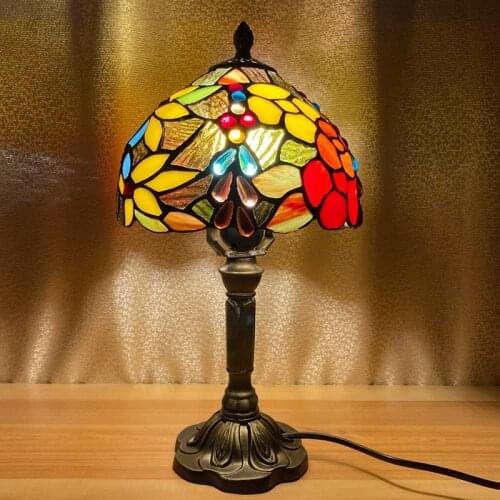 LED Tiffany Desktop Table lamp Colorful Glass Bedside Decorate Retro Light Mosaic Stained For Study Bedroom Bar Cafe Nightstand