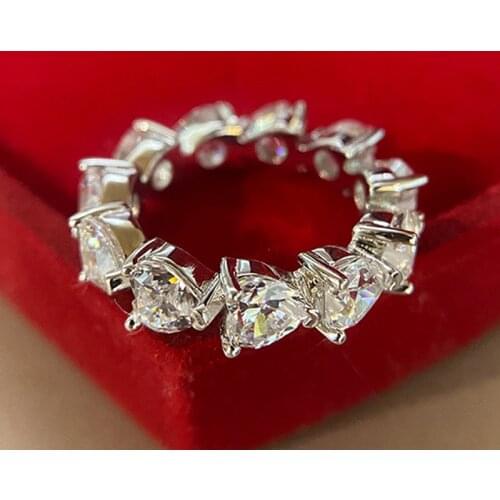 New Fashion Sparking Heart Wedding Rings for Women Pure Silver 925 Sterling Fine Jewelry Lab Moissanite Diamond Ring