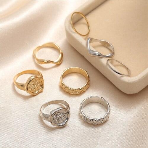 New 4pcs/set Finger Rings Golden geometric gold coin ring combination Folding Gold Metal Rings Vintage Women Jewelry
