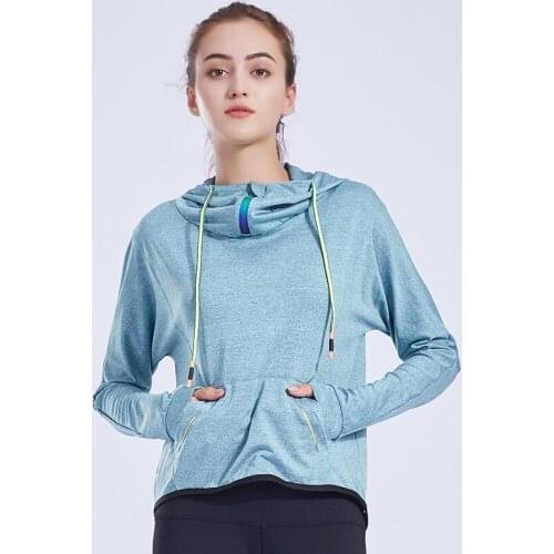 New sports top loose hooded jacket stretch slim slimming yoga clothes solid color long-sleeved blouse