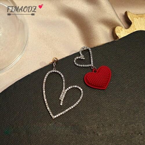 FIMAODZ New Arrival Heart Metal Earrings Personality Love Crystal Irregular Earring 2020 For Women Girl Simple Geometric Jewelry