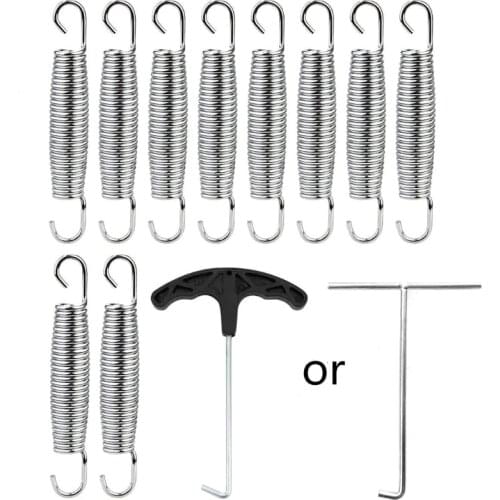 New 10 Pcs Heavy Trampoline Springs Jumping Bed Replace+Metal T-Hook,Set of 11