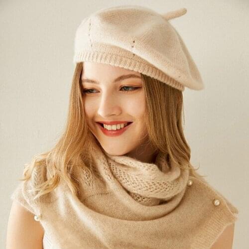 New Winter Hat Berets Solid 100% Goat Cashmere Womens Warm Brand Casual High Quality Womens Vogue Knitted Hats For Girls Cap