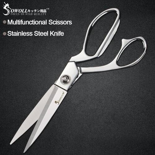 Sowoll 9.5'' 10.5'' Stainless Steel Fabric Tailors Scissors Sewing Cuts Crafts Tijeras Costurs Dressmaker Shear Beef BBQ Roast