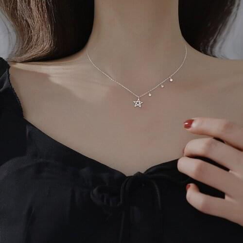 925 Sterling Silver Necklace Single Beads Pendant Necklace For Women Star Fashion S925 Jewelry AAA Zircon Choker