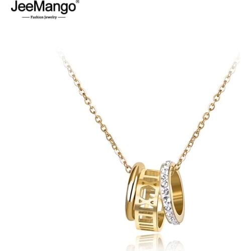 JeeMango Classic Cubic Zirconia Pendant Roman Letter Necklace For Women Stainless Steel Wedding Female Necklace Jewelry JN18033