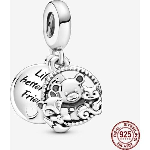 Genuine 925Silver Fox & Squirrel Dangle Charm Beads Fit Original 3mm Charm Bracelet Jewelry Gift