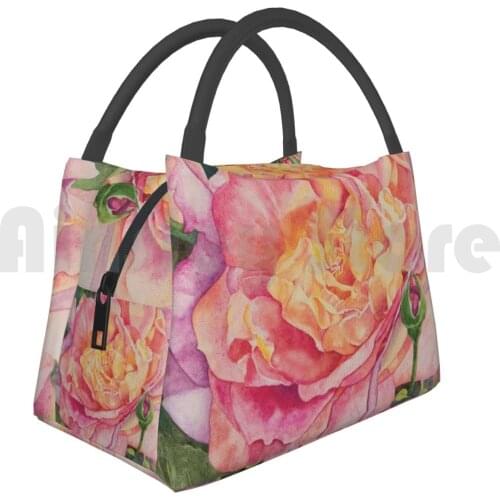 Portable Insulation Bag Elizabeth Rose Watercolor Rose Roses Watercolor Rose Bud Foliage Garden Spring