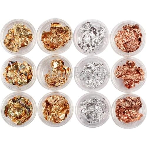 12 Boxes/set Multicolor Nail Foils Shiny Nail Sparkles Gold & Silver Nail Art Glitter Stickers DIY Decoration