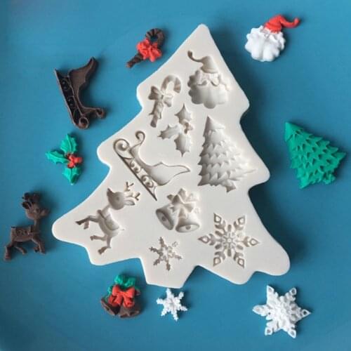 Christmas Tree Elk Santa Molds Fondant Cakes Decorating Silicone Mold Sugarcrafts Chocolate Baking Tools For Cakes Gumpaste Form