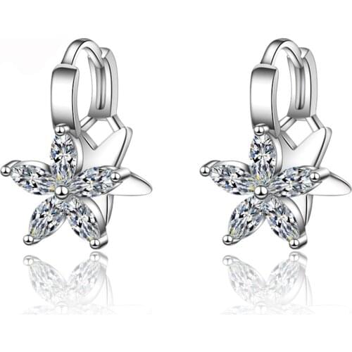 Lovely Five Flowers Female Drop Earrings Jewelry Sterling Silver 925 Women Cubic Zirconia Earring for Party Brincos Bijoux
