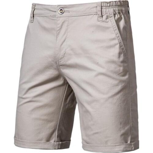 Men Elastic Waist Shorts Solid Color All-match Mid Waist Straight Business Shorts Pants Solid Color Knee Length Shorts Male