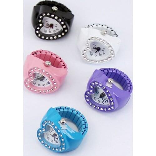 Rhinestone heart watch ring finger watch for women egirl creative funny ring unique cool novel jewelry