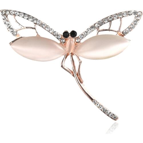 TODOX Opal stone Brooch Fashion Rhinestone Exquisite lovely cartoon Crystal-encrusted concise dragonfly animal insect pins party