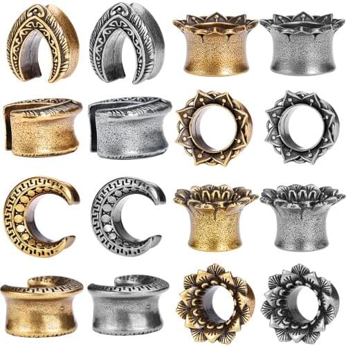 ZS 4 Styles 8-19mm Punk Vintage Flesh Tunnel Plugs for Men Semicircle Ear Gauges Expander Ear Stretcher Body Piercing Jewelry