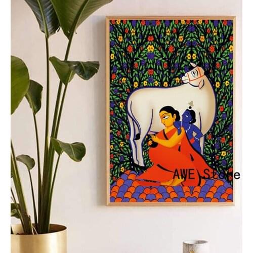 Yashoda Krishna Jodi Indian Painting Canvas Poster Modern Abstract Wall Art Prints Gallery Decoration Picture Home Room Decor