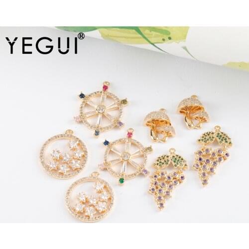 YEGUI M1049,jewelry accessories,18k gold plated,copper metal,zircons,charms,jump ring,jewelry making,diy pendants,6pcs/lot