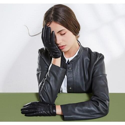 Women Classic Genuine Sheepskin Gloves Windproof Touch Screen Leather Glove Winter Warm Mittens High Quality S2131