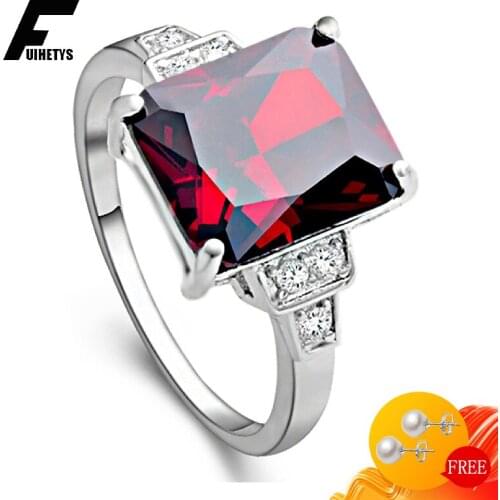 925 Silver Jewelry Rings with Geometric Ruby Zircon Gemstone Fashion Finger Ring for Women Wedding Engagement Party Accessories